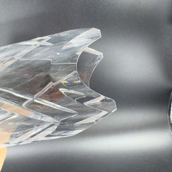 Vintage Ceska Clear Cylinder Crystal Glass Vase Cut Top Edges Czechoslovakia VTG - Picture 6 of 14